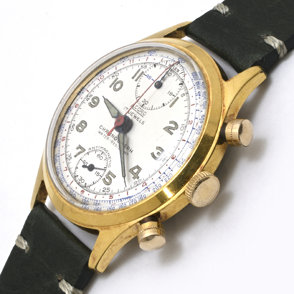 ACCRO(アクロ) ツーカウンタークロノグラフ 金メッキ 手巻 1940年代後期 メンズ アンティーク 難あり