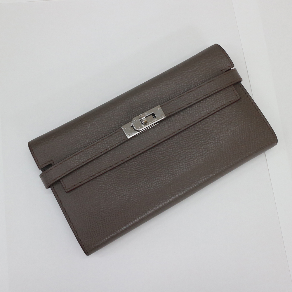 エルメス　ケリークラシック ケリーウォレットロング 2つ折り財布  エプソン/グリスエタン×シルバー金具 □P刻印