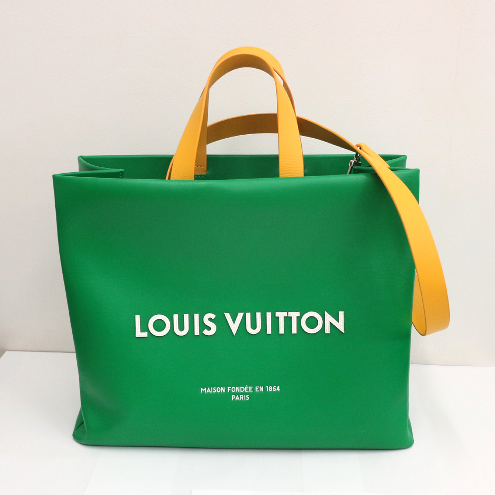 ルイヴィトン　ショッパー･トート MM  トートバッグ ショルダーバッグ  レザー/グリーン×イエロー M13982