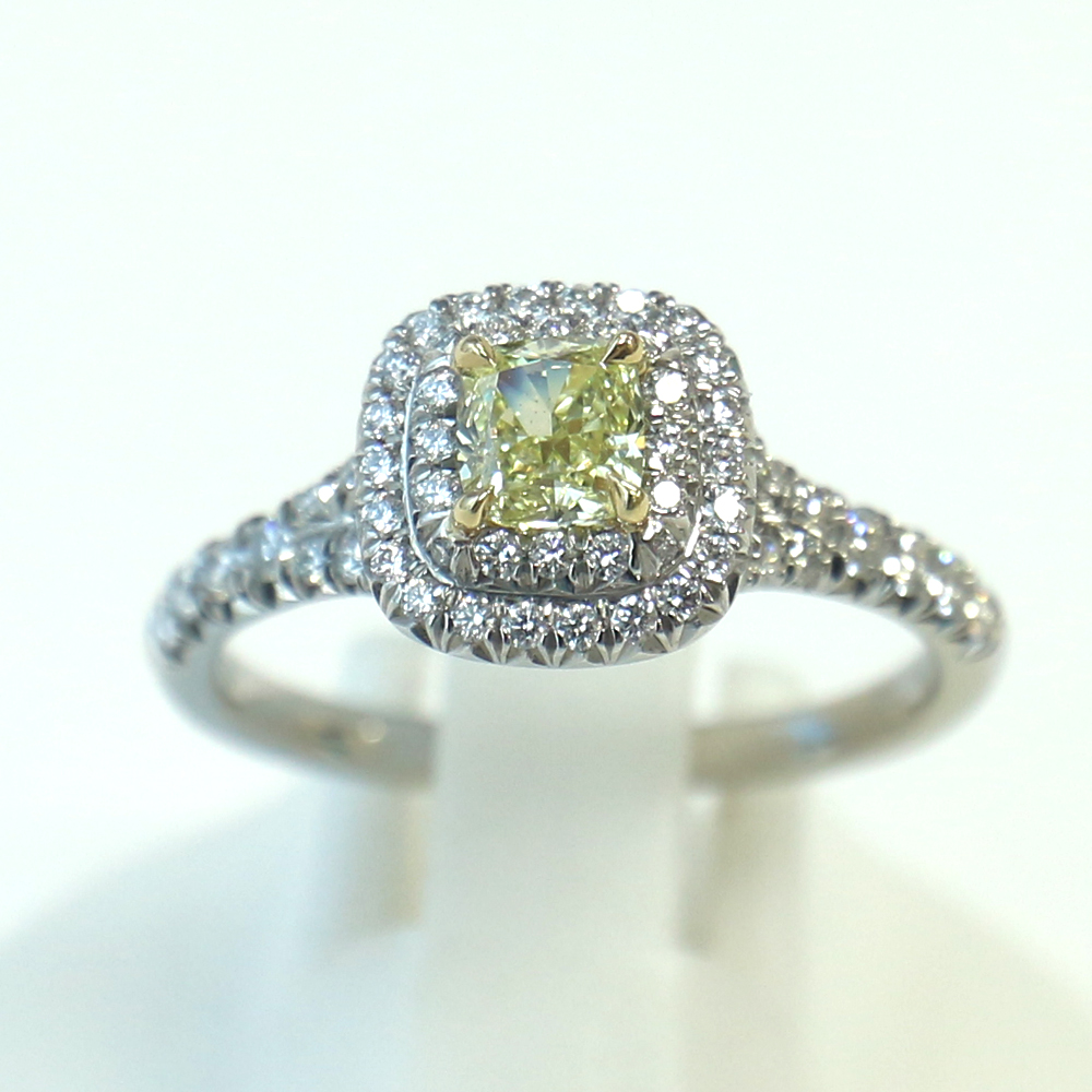 ティファニー　ソレスト　ダイヤモンドリング D-0.38ct Pt950/K18 ファンシーインテンスイエロー　約11.5号