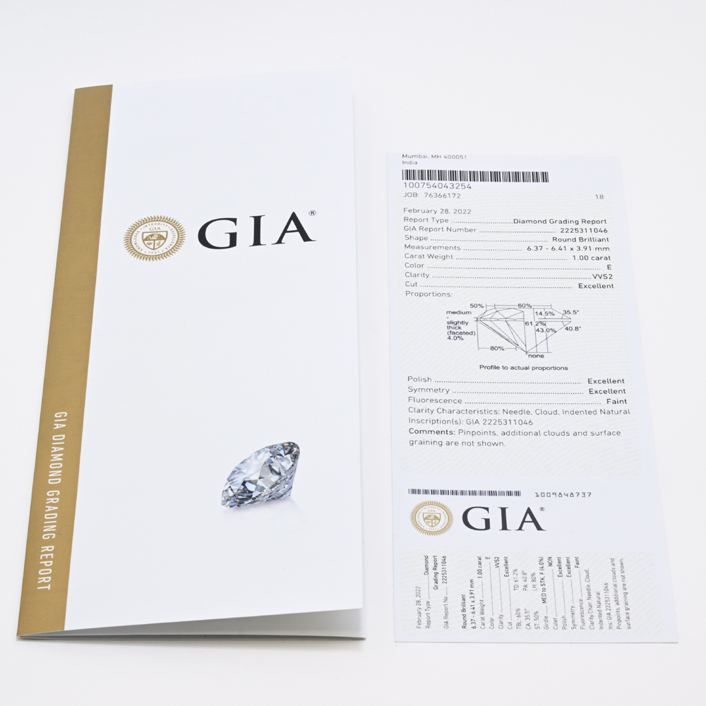 ダイヤルース 1.00ct E VVS2 3EX FAINT (GIA鑑定書 2022/2)