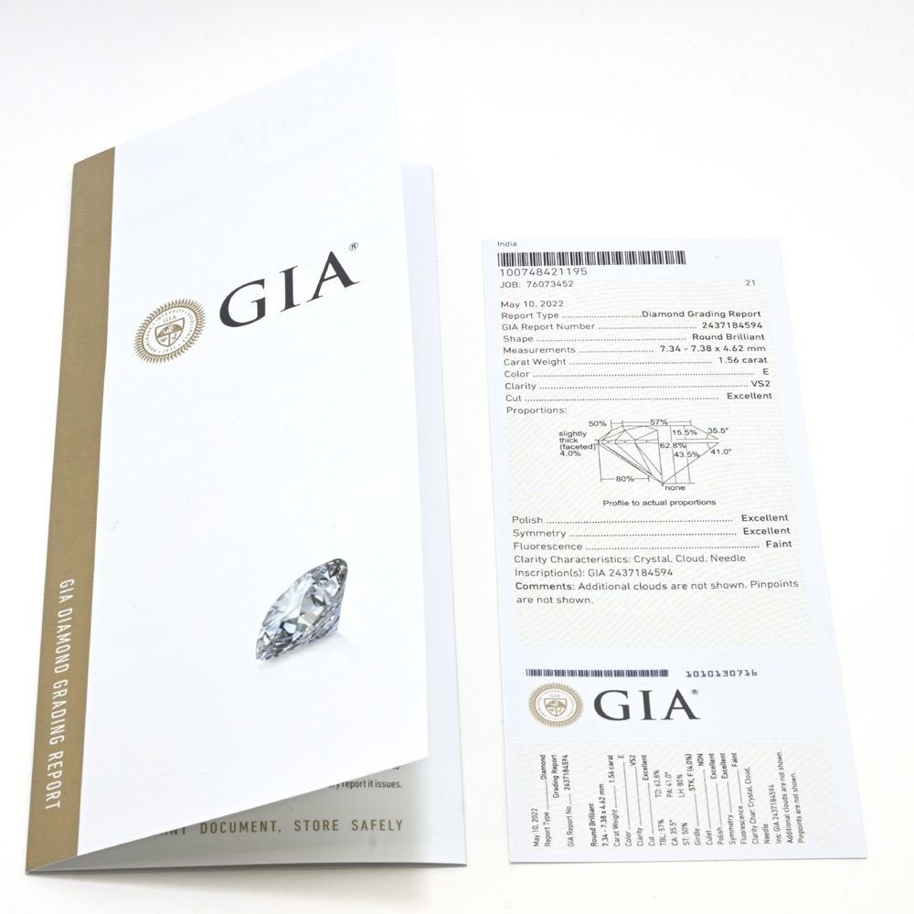 ダイヤルース 1.56ct E VS2 3EX FAINT (GIA鑑定書 2022/5)