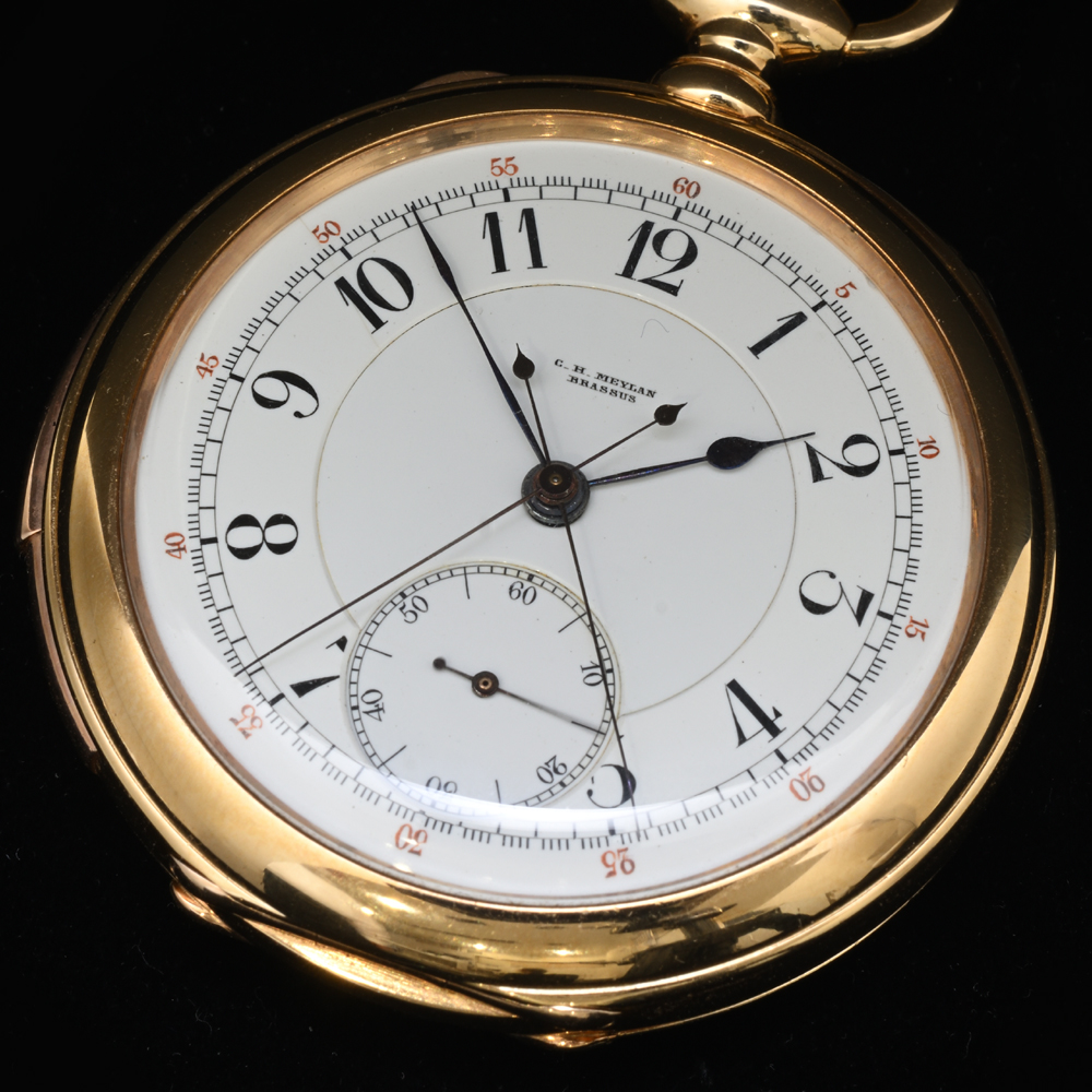 C.H.メイラン 懐中時計 ミニッツリピーター スプリットセコンドクロノグラフ K18YG 手巻 1910年前後