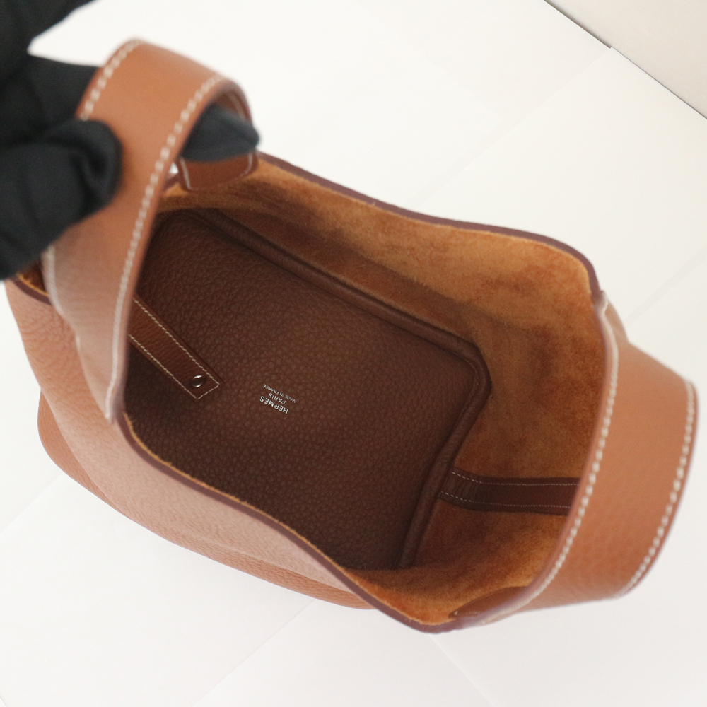 エルメス ピコタンロック18 PM トリヨンクレマンス/ゴールド(ブラウンカラー)×シルバー金具 B刻印