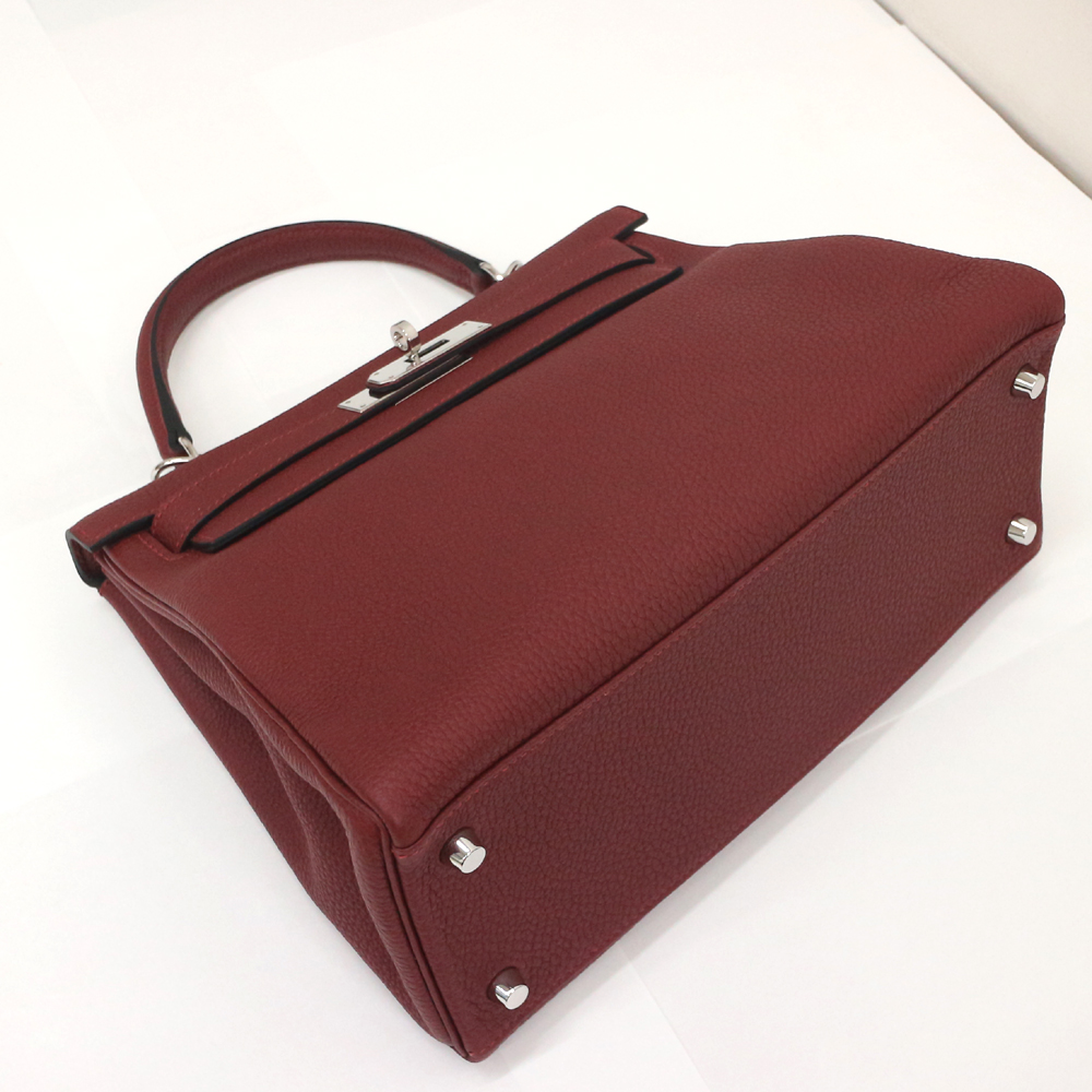 エルメス ケリー28cm ルトゥルネ(内縫い) トゴ/ルージュアッシュ(ルージュH)×シルバー金具 Y刻印 エルメスにてクリーニング済み