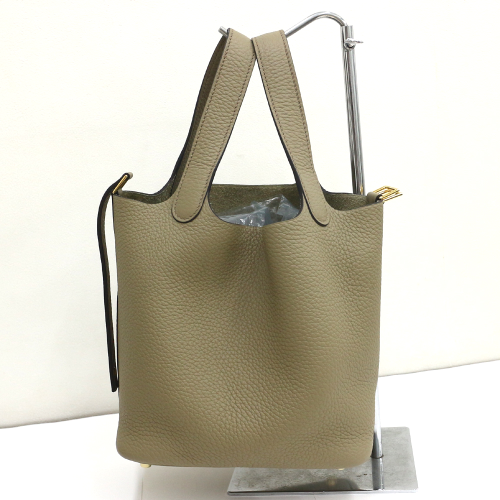 エルメス ピコタンロック18 PM トリヨンクレマンス/ベージュマルファ×ゴールド金具 B刻印 新品同様未使用品訳あり