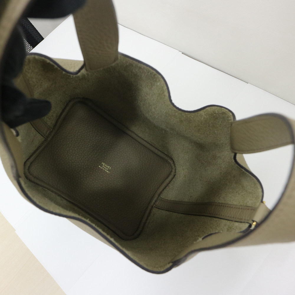 エルメス ピコタンロック18 PM トリヨンクレマンス/ベージュマルファ×ゴールド金具 B刻印 新品同様未使用品訳あり