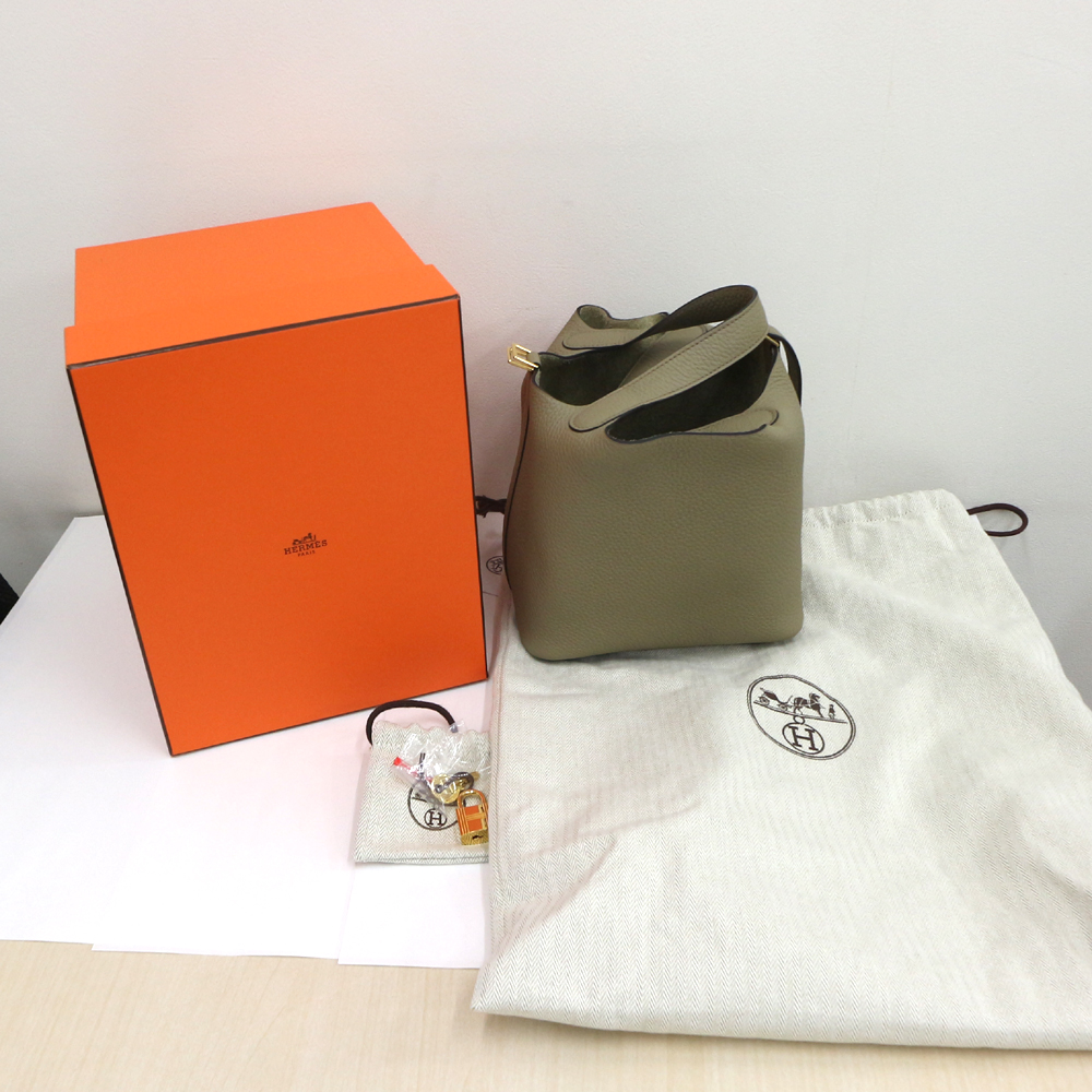 エルメス ピコタンロック18 PM トリヨンクレマンス/ベージュマルファ×ゴールド金具 B刻印 新品同様未使用品訳あり