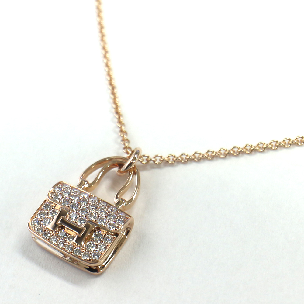 エルメス ネックレス アミュレット コンスタンス ペンダント ダイヤ 43PD D0.44ct K18PG エルメスにて磨き済み