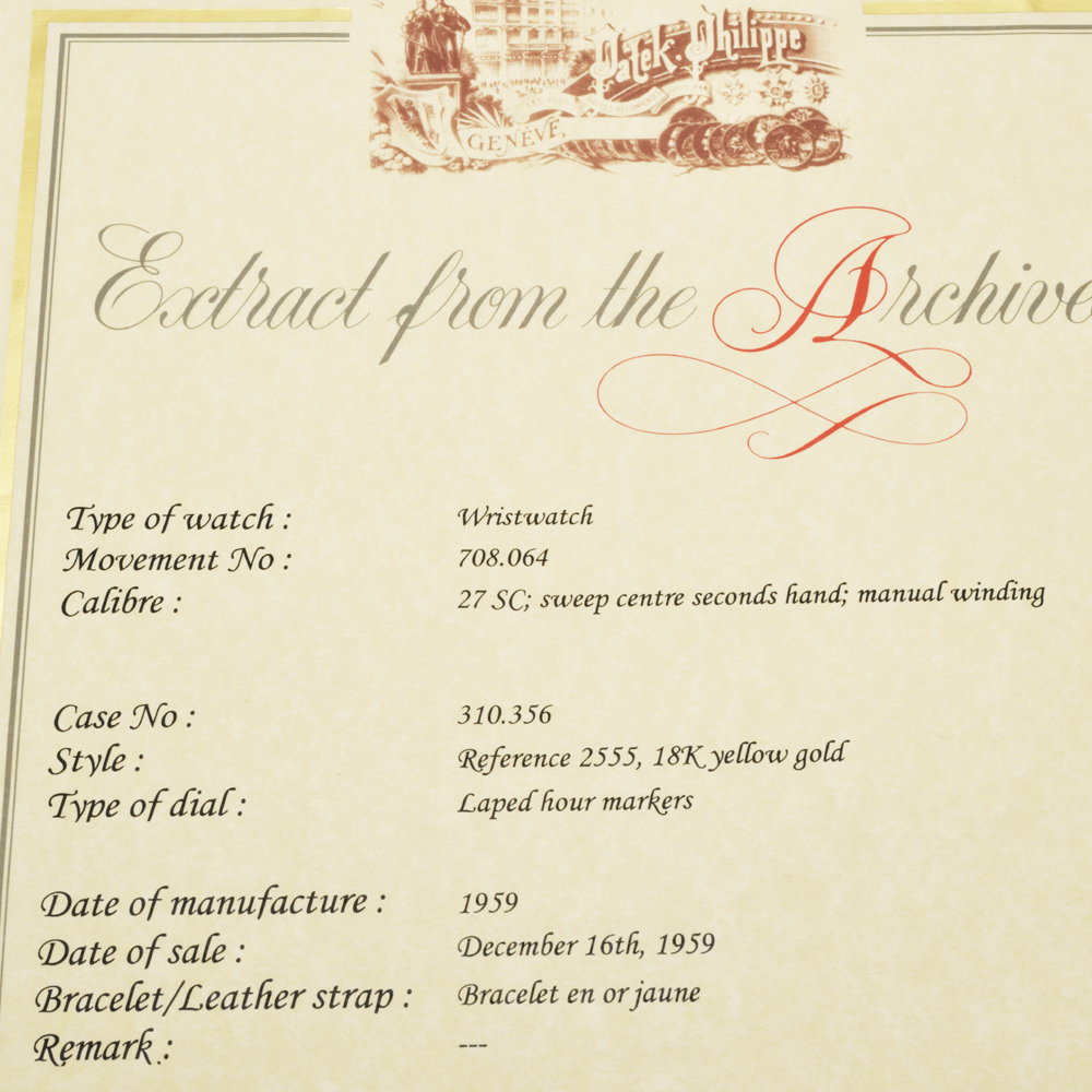 パテックフィリップ カラトラバ REF.2555 CAL.27SC 手巻 K18YG 1959年 当時のギャラ付 メンズ アンティーク